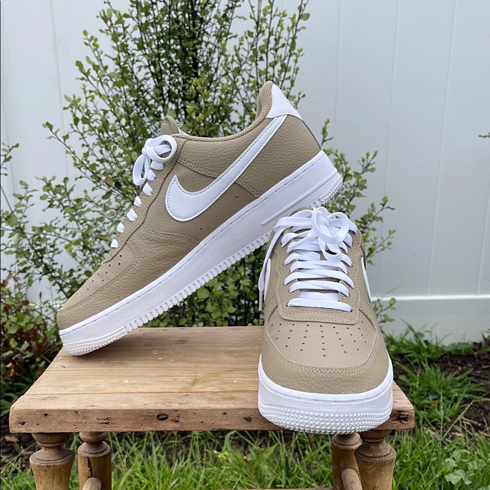 Nike Tan and White Air Force 1 Sneakers
